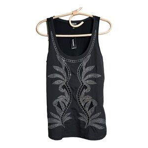 Express Black Silver Metallic Embroidered  Embellished Tank Top/Cami Size XS NEW